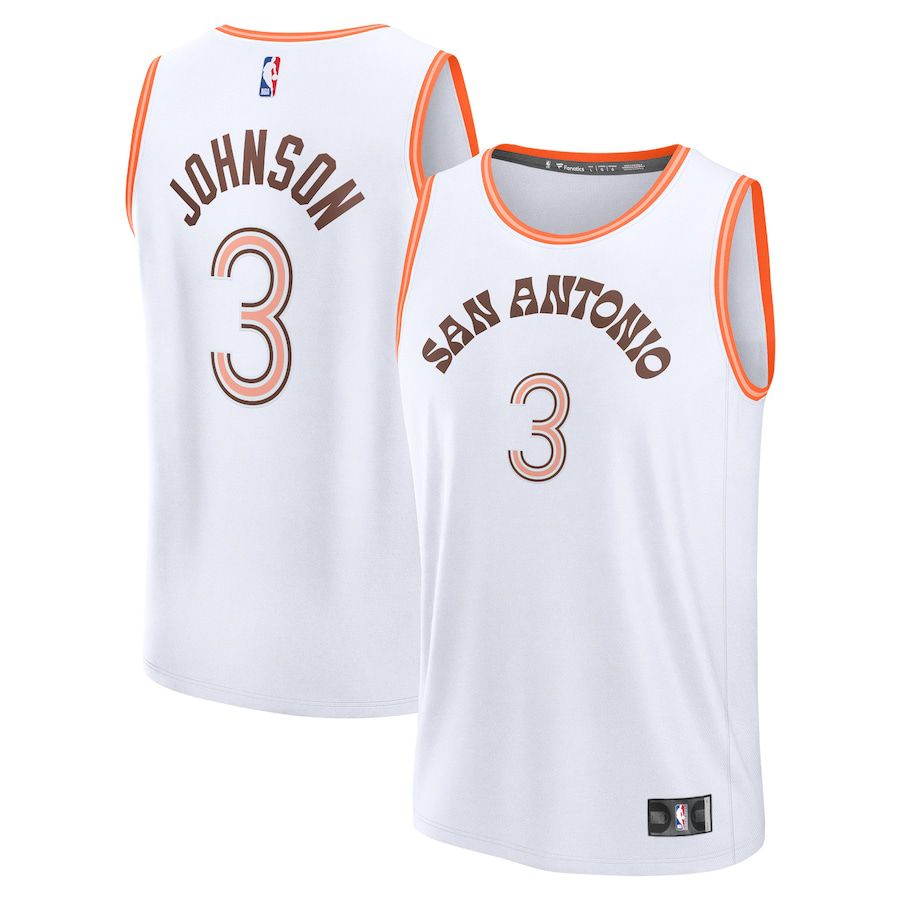 Men San Antonio Spurs 3 Keldon Johnson Fanatics Branded White City Edition 2023-24 Fast Break NBA Jersey